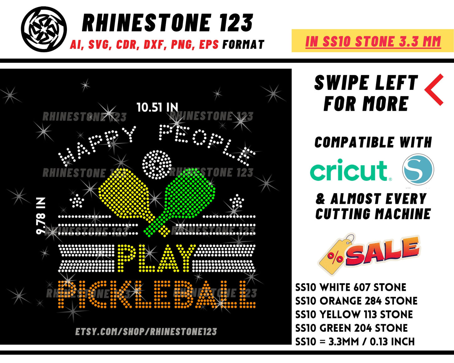 Happy people play PickleBall Rhinestone Template Cutting File for SS10 Rhinestone SVG template for cricut silhouette cameo PNG AI cdr dxf