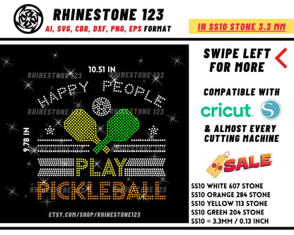 Happy people play PickleBall Rhinestone Template Cutting File for SS10 Rhinestone SVG template for cricut silhouette cameo PNG AI cdr dxf