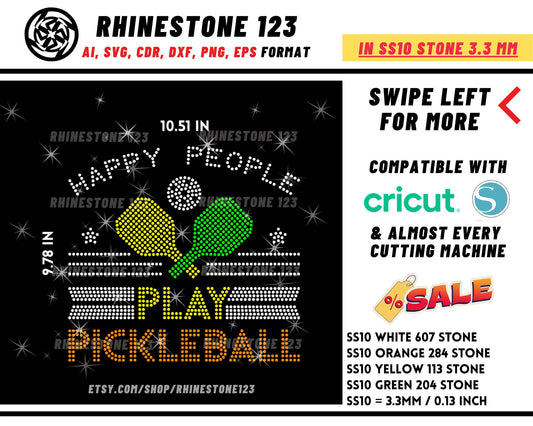 Happy people play PickleBall Rhinestone Template Cutting File for SS10 Rhinestone SVG template for cricut silhouette cameo PNG AI cdr dxf