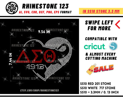 Heart Sigma Delta Theta Rhinestone Template for Cricut rhinestone template material rhinestone SS10 Instant Download File svg eps png dxf