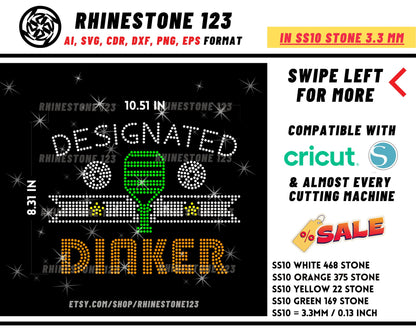 PickleBall Designated Dinker Rhinestone Template Cutting File for SS10 Rhinestone SVG template for cricut silhouette cameo PNG AI cdr dxf