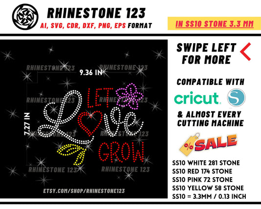 Let Love Grow Rhinestone Template for Cricut rhinestone template material rhinestone SS10 Instant Download File svg eps png dxf ai cdr