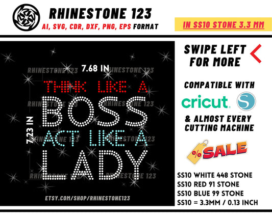 Think Like A Boss Lady Rhinestone Template Cutting File for SS10 Rhinestone SVG template for cricut silhouette cameo PNG AI cdr dxf eps