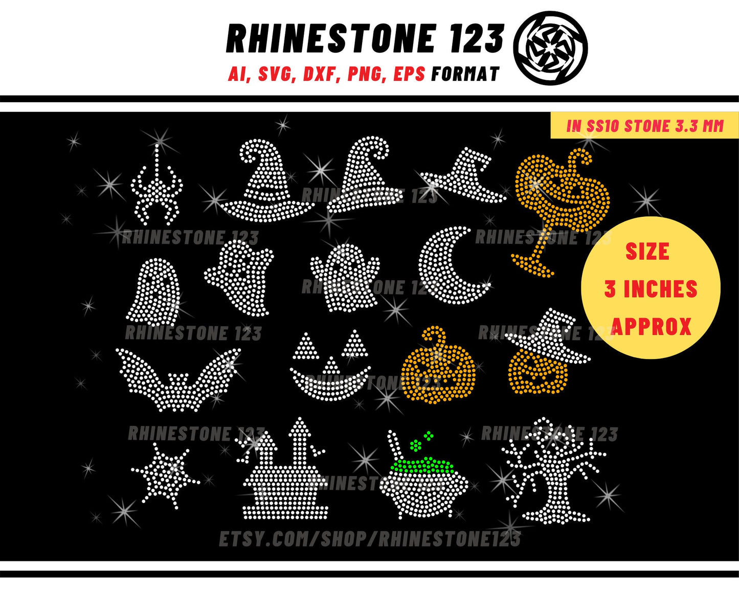 17 in 1 Halloween Bundle Rhinestone Template for Cricut rhinestone template material rhinestone SS10 Instant Download File svg eps png dxf