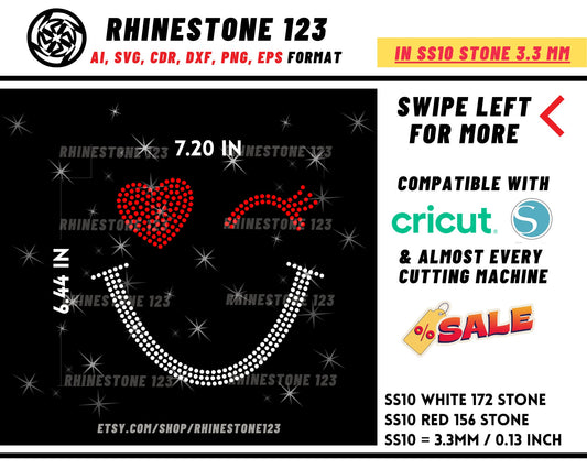 Heart Smiley Rhinestone Template for Cricut rhinestone template material rhinestone SS10 Instant Download File svg eps png dxf ai cdr