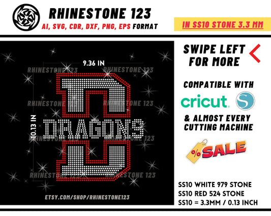 Sports Team Dragons Rhinestone Template for Cricut rhinestone template material rhinestone SS10 Instant Download File svg eps png dxf ai cdr