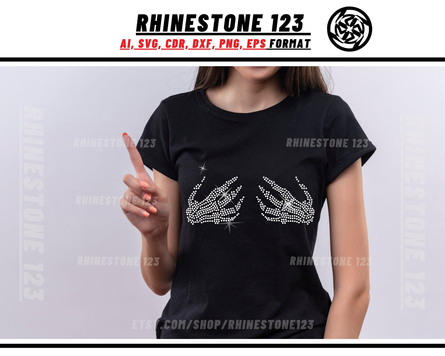 Skeleton Hands on Boobs Rhinestone Template Cutting File for SS10 Rhinestone SVG template for cricut silhouette cameo PNG AI cdr dxf eps