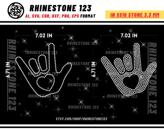 Heart in Hand Gesture Rhinestone Template for Cricut rhinestone template material rhinestone SS10 Instant Download File svg eps png dxf ai