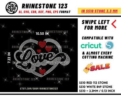 Love in Heart Rhinestone Template for Cricut rhinestone template material rhinestone SS10 Instant Download File svg eps png dxf ai cdr