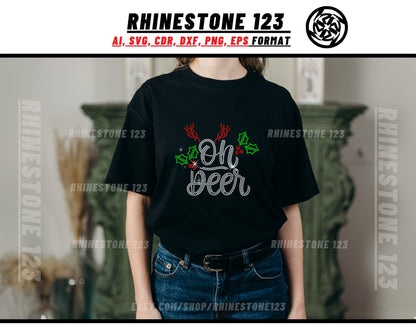 Christmas Oh Deer Rhinestone Template Cutting File for SS10 Rhinestone SVG template for cricut silhouette cameo PNG AI cdr dxf eps