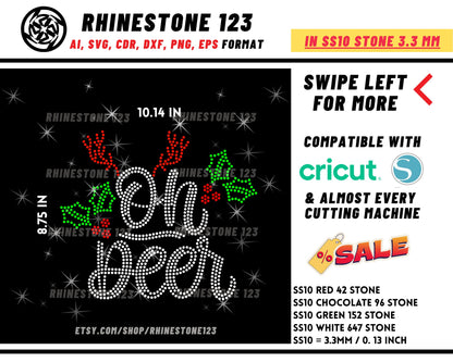 Christmas Oh Deer Rhinestone Template Cutting File for SS10 Rhinestone SVG template for cricut silhouette cameo PNG AI cdr dxf eps