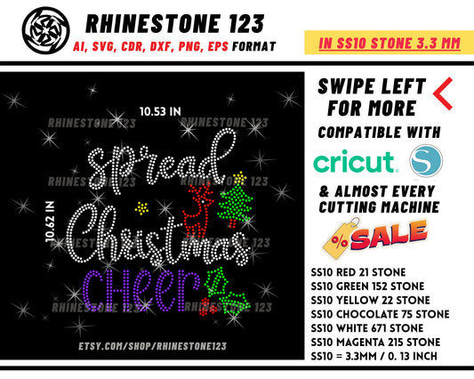 Spread Christmas Cheer Rhinestone Template Cutting File for SS10 Rhinestone SVG template for cricut silhouette cameo PNG AI cdr dxf eps