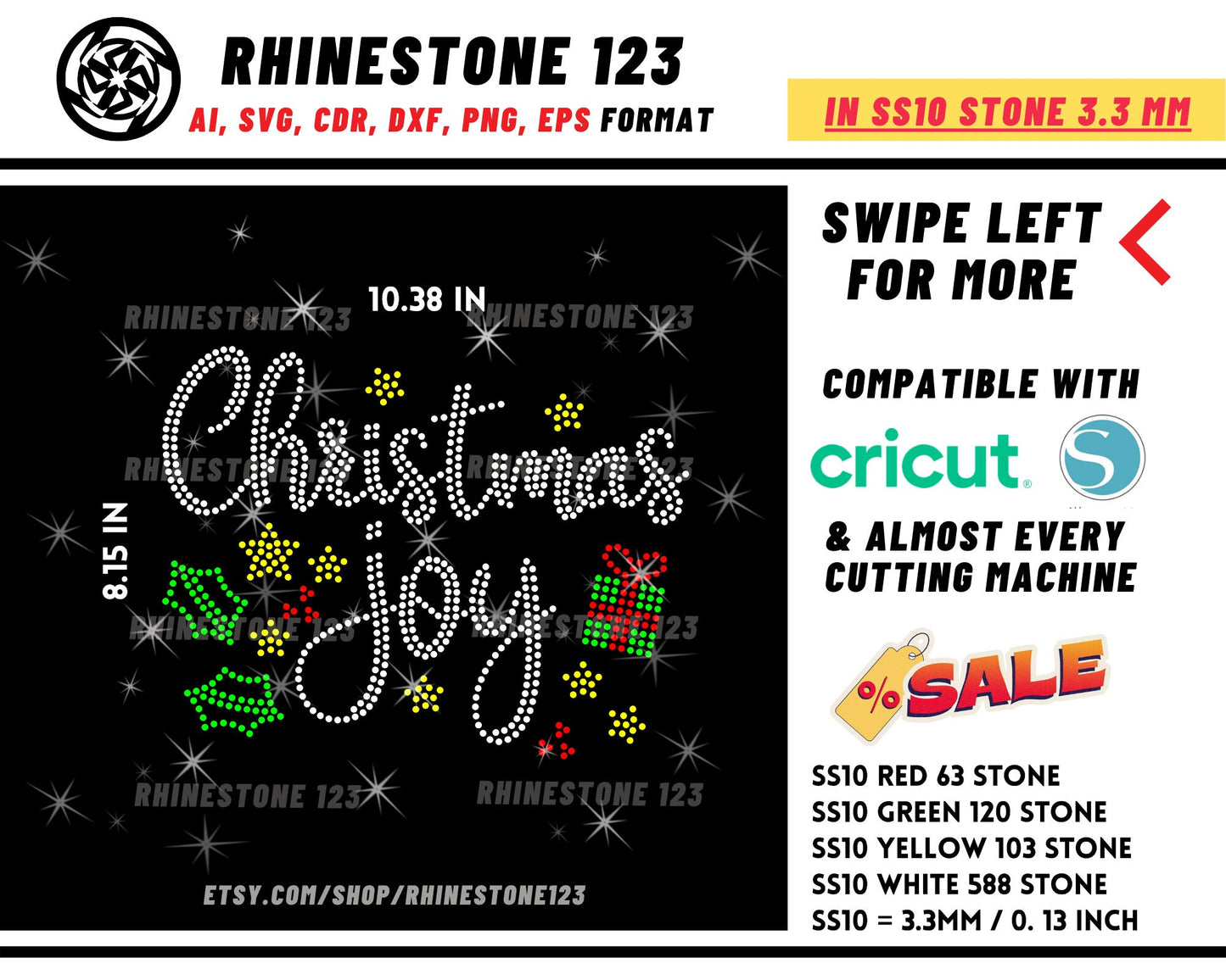 Christmas Joy Rhinestone Template Cutting File for SS10 Rhinestone SVG template for cricut silhouette cameo PNG AI cdr dxf eps