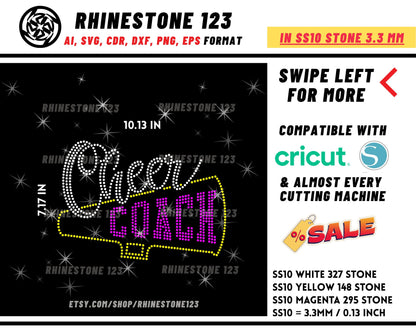 Cheer Coach Rhinestone Template for Cricut rhinestone template material rhinestone SS10 Instant Download File svg eps png dxf ai cdr