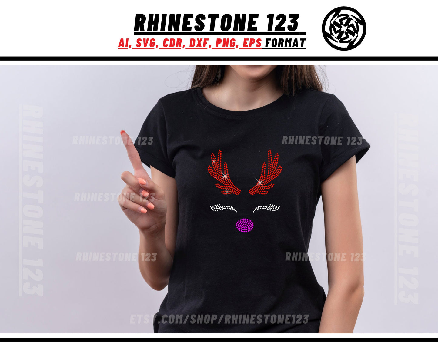 Christmas Reindeer face Rhinestone Template for Cricut rhinestone template material rhinestone SS10 Instant Download File svg eps png dxf ai