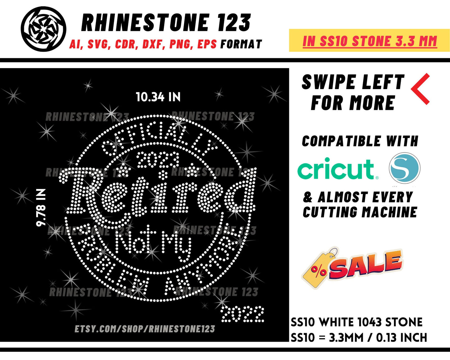 Officially Retired Not My Problem Anymore 2023 Rhinestone Template Cutting File for SS10 Rhinestone SVG template for cricut silhouette PNG