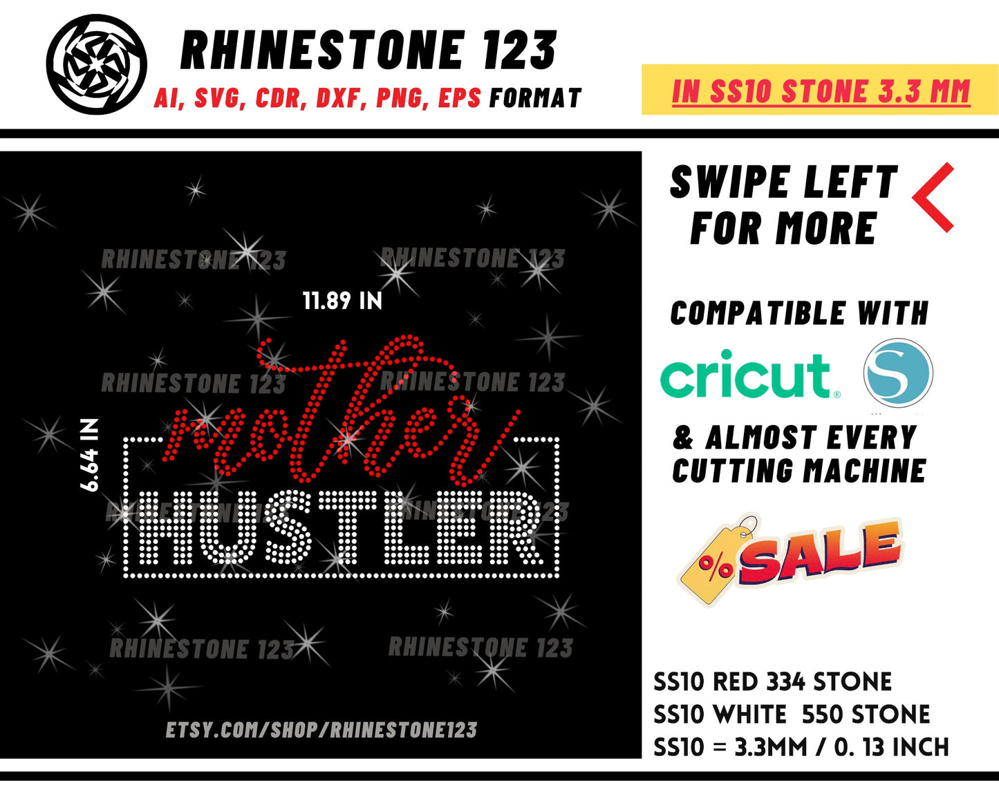 Mother Hustler Rhinestone Template, Rhinestone SVG cricut, silhouette, Rhinestone File for SS10, PNG, AI, cdr, dxf, eps