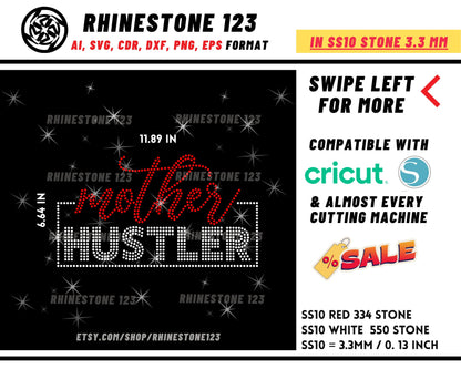 Mother Hustler Rhinestone Template, Rhinestone SVG cricut, silhouette, Rhinestone File for SS10, PNG, AI, cdr, dxf, eps