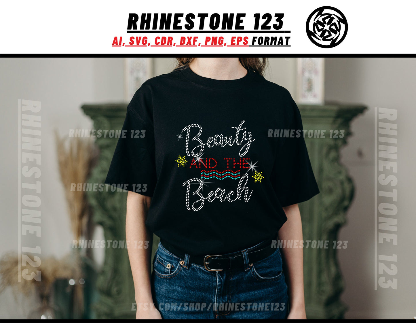 Beauty and the Beach Rhinestone Template, cricut, Rhinestone SVG, Rhinestone File for SS10, silhouette, PNG, AI, cdr, dxf, eps