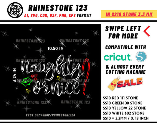 Naughty Or Nice Rhinestone Template Cutting File for SS10 Rhinestone SVG template for cricut silhouette cameo PNG AI cdr dxf eps