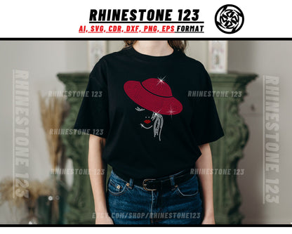 Hat Lady Rhinestone Template, cricut, silhouette, Rhinestone SVG, Rhinestone File for SS10, PNG, AI, cdr, dxf, eps