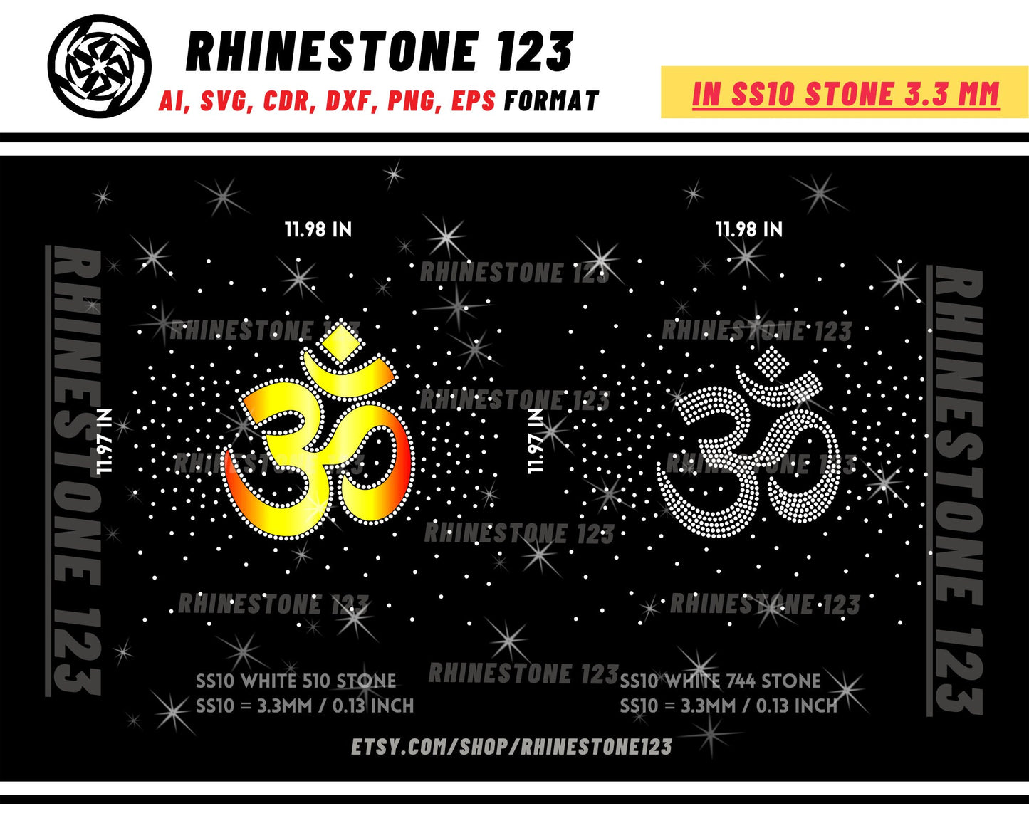 With Vinyl Om Yoga Hinduism Scattered fill Rhinestone Template, cricut, silhouette, Rhinestone SVG, Rhinestone File for SS10, PNG, AI, dxf