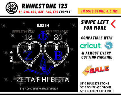 Zeta Phi Beta 1920 Dove Zob Rhinestone Template, cricut, Rhinestone SVG, Rhinestone File for SS10, silhouette, PNG, cdr, dxf, eps, Sorority