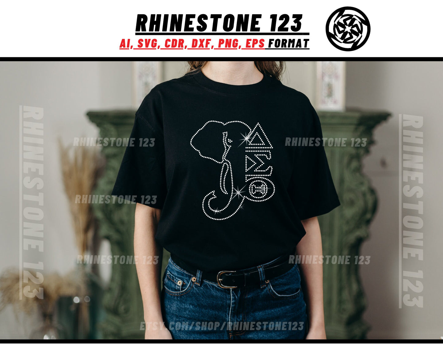 Aeo Elephant Delta Sigma Theta Rhinestone Template, cricut, Rhinestone SVG, Rhinestone File for SS10, silhouette, PNG, dxf, eps, Sorority