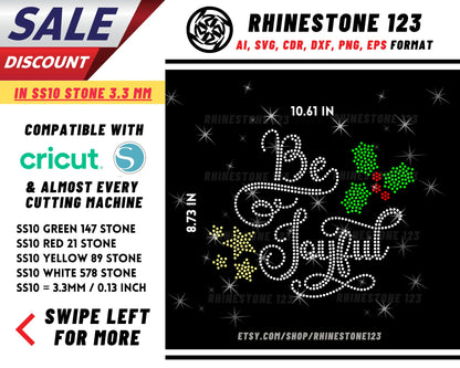 Christmas Be Joyful Rhinestone Template, cricut, silhouette, Rhinestone SVG, Rhinestone File for SS10, PNG, AI, cdr, dxf, eps