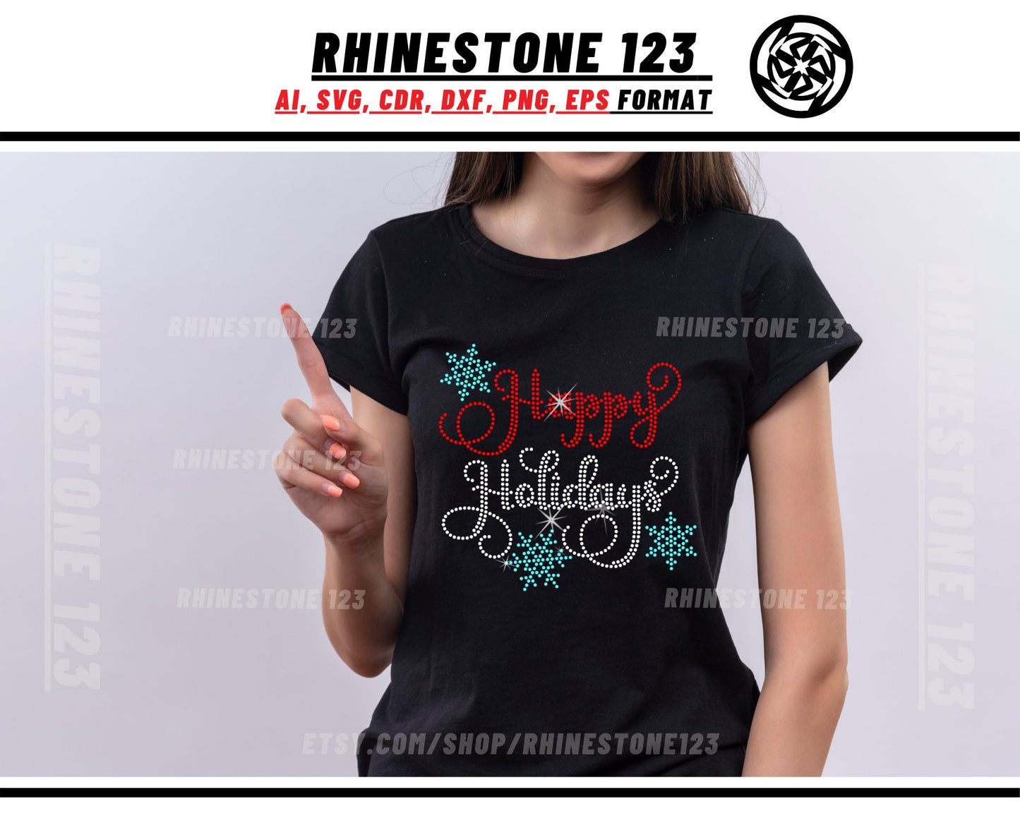 Christmas Happy Holidays Rhinestone Template, cricut, silhouette, Rhinestone SVG, Rhinestone File for SS10, PNG, AI, cdr, dxf, eps