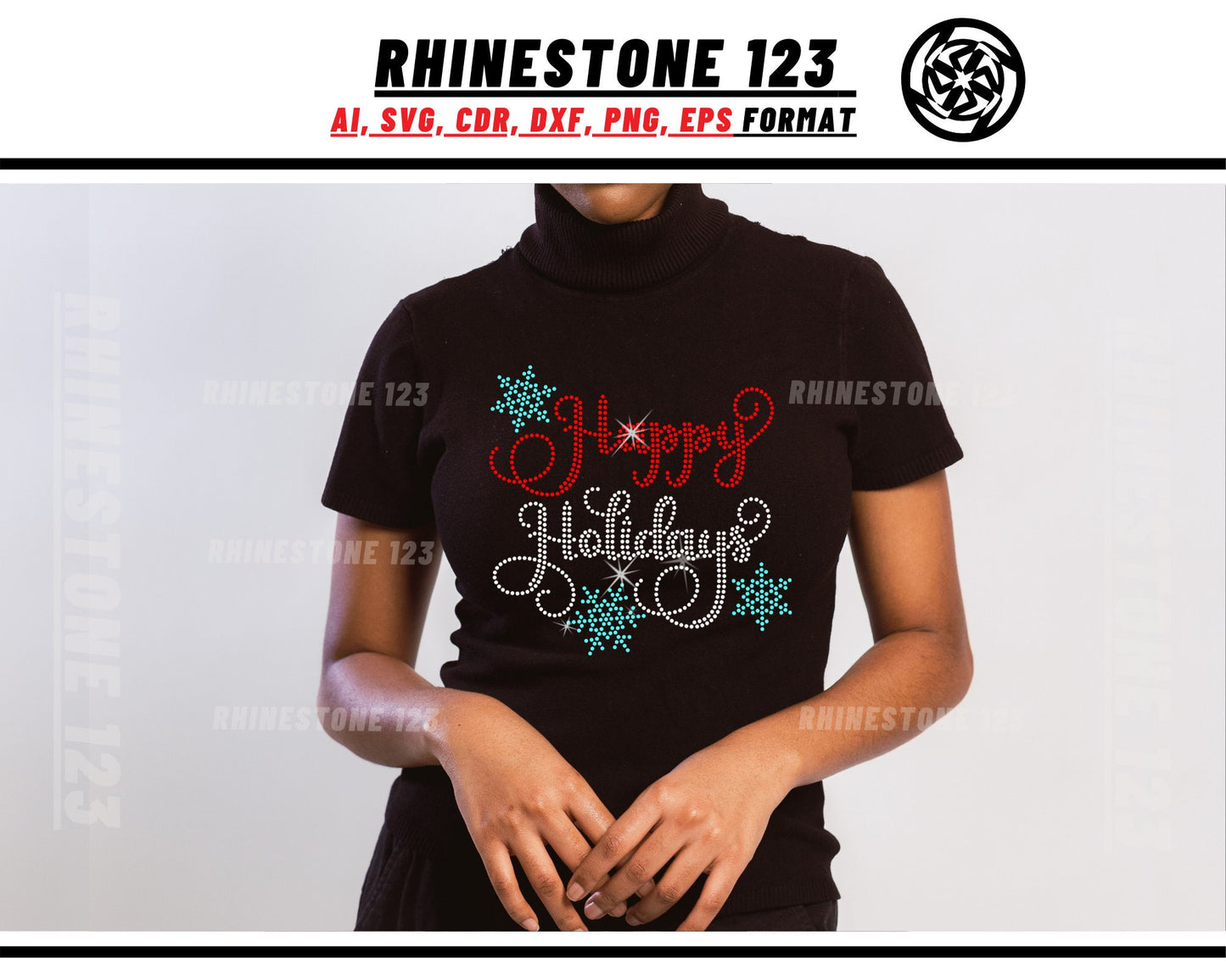 Christmas Happy Holidays Rhinestone Template, cricut, silhouette, Rhinestone SVG, Rhinestone File for SS10, PNG, AI, cdr, dxf, eps