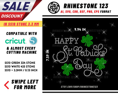 Happy St Patricks Day Lucky Rhinestone Template, Rhinestone SVG, cricut, silhouette, Rhinestone File for SS10, PNG, AI, cdr, dxf, eps