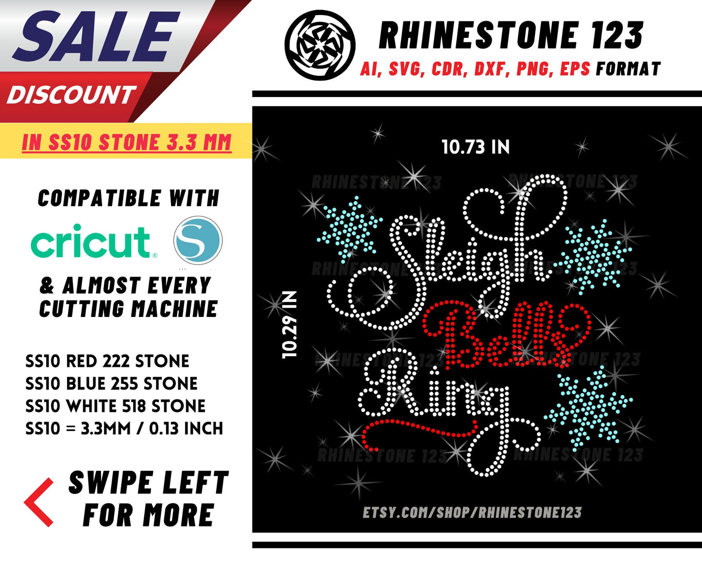 Sleigh Bells Christmas Ring Rhinestone Template, Rhinestone File for SS10, Rhinestone SVG, cricut, silhouette, PNG, AI, cdr, dxf, eps