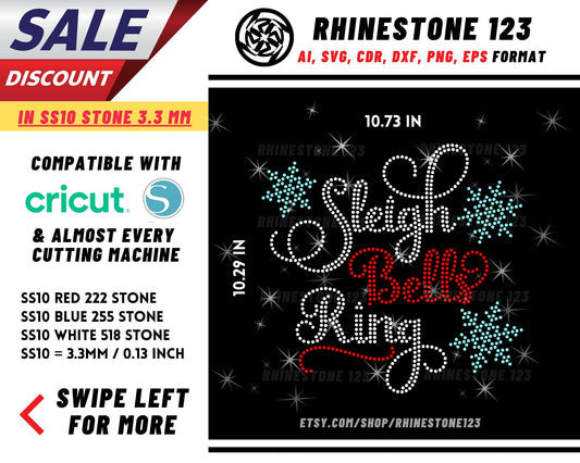 Sleigh Bells Christmas Ring Rhinestone Template, Rhinestone File for SS10, Rhinestone SVG, cricut, silhouette, PNG, AI, cdr, dxf, eps