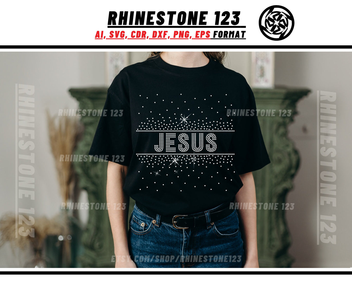 Scattered Fill Jesus Rhinestone Template, cricut, silhouette, Rhinestone SVG, Rhinestone File for SS10, PNG, AI, cdr, dxf, eps