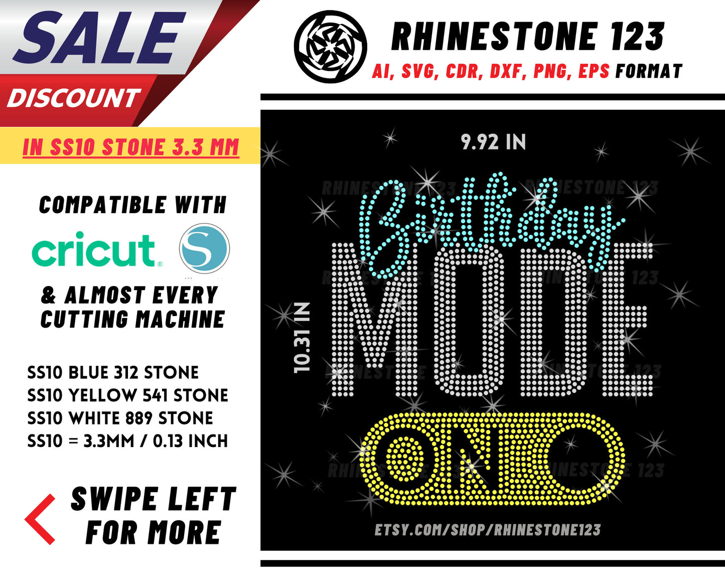 Birthday Mode On Rhinestone Template, Rhinestone SVG, cricut, silhouette, Rhinestone File for SS10, PNG, AI, cdr, dxf, eps