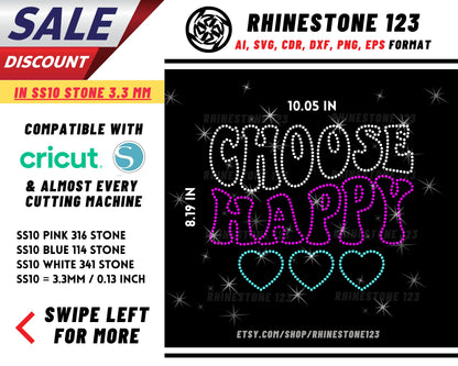 Choose Happy Rhinestone Template, cricut, silhouette, Rhinestone SVG, Rhinestone File for SS10, PNG, AI, cdr, dxf, eps