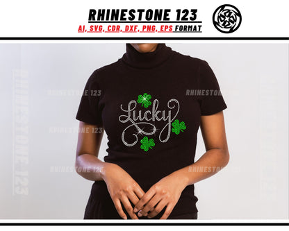 St Patricks Day Lucky Rhinestone Template, Rhinestone File for SS10, Rhinestone SVG, cricut, silhouette, PNG, AI, cdr, dxf, eps