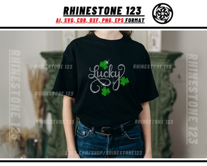 St Patricks Day Lucky Rhinestone Template, Rhinestone File for SS10, Rhinestone SVG, cricut, silhouette, PNG, AI, cdr, dxf, eps