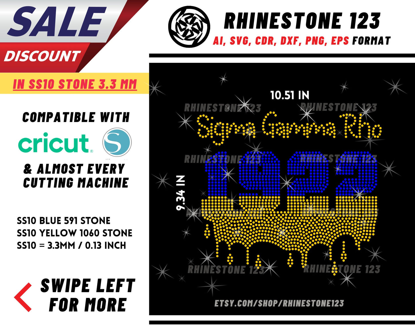 Sigma Gamma Rho 1922 Drip Rhinestone Template, cricut, silhouette, Rhinestone SVG, Rhinestone File for SS10, PNG, AI cdr, dxf, eps, Sorority