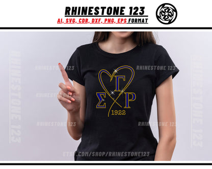 Sigma Gamma Rho in Heart Rhinestone Template, Rhinestone File for SS10, Rhinestone SVG, cricut, silhouette, PNG, AI, cdr, dxf, eps, Sorority