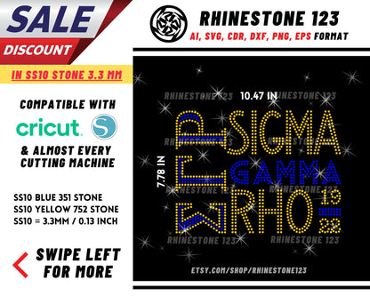 Sigma Gamma Rho SGRho Rhinestone Template, Rhinestone File for SS10, Rhinestone SVG, cricut, silhouette, PNG, AI, cdr, dxf, eps, Sorority