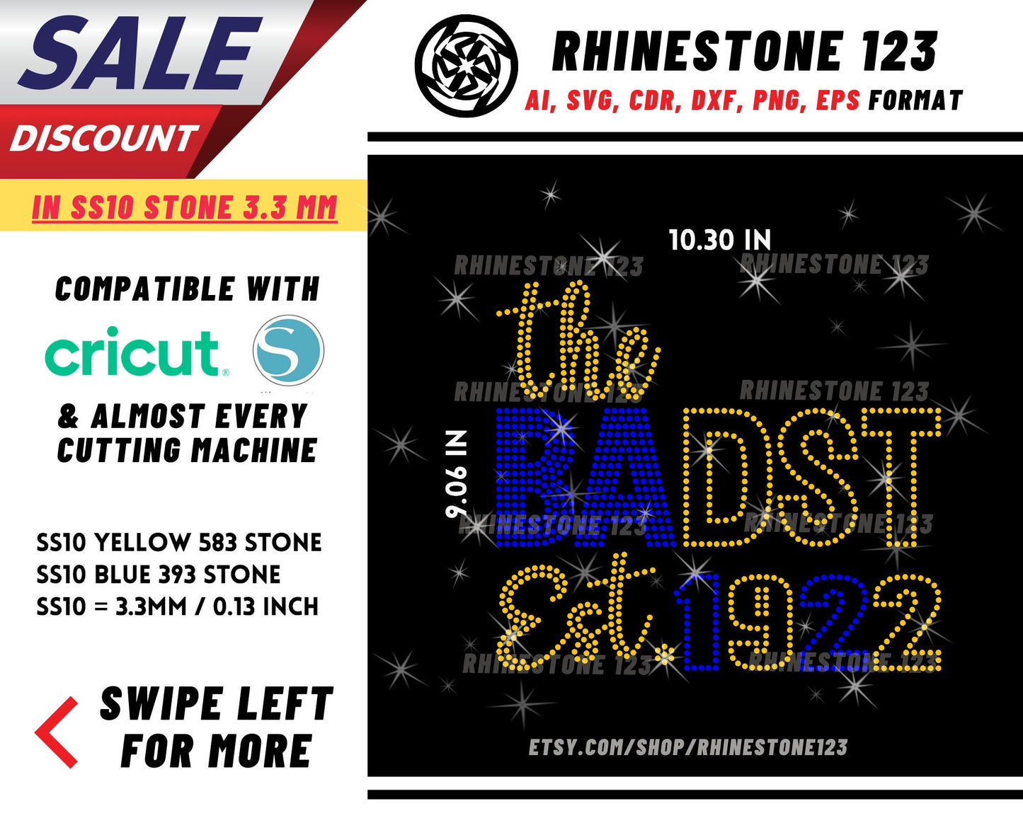 SGRho Badest est 1922 Rhinestone Template, Rhinestone SVG, cricut, silhouette, Rhinestone File for SS10, PNG, AI, cdr, dxf, eps, Sorority