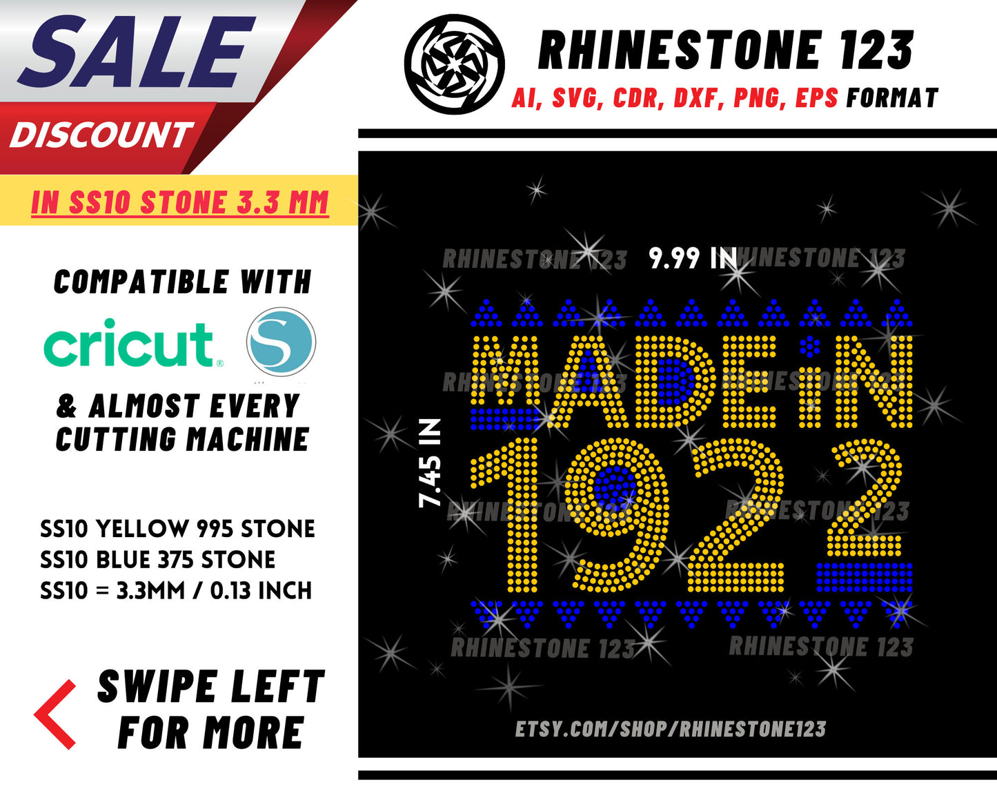 Made in 1922 SGRho Rhinestone Template, Rhinestone SVG, cricut, silhouette, Rhinestone File for SS10, PNG, AI, cdr, dxf, eps, Sorority