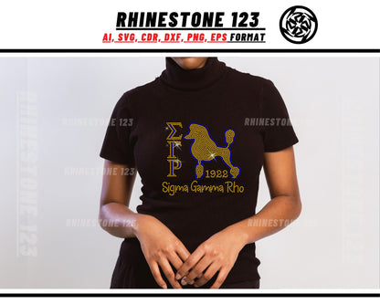 Poodle Sigma Gamma Rho Rhinestone Template, cricut, silhouette, Rhinestone SVG, Rhinestone File for SS10, PNG, AI, cdr, dxf, eps, Sorority