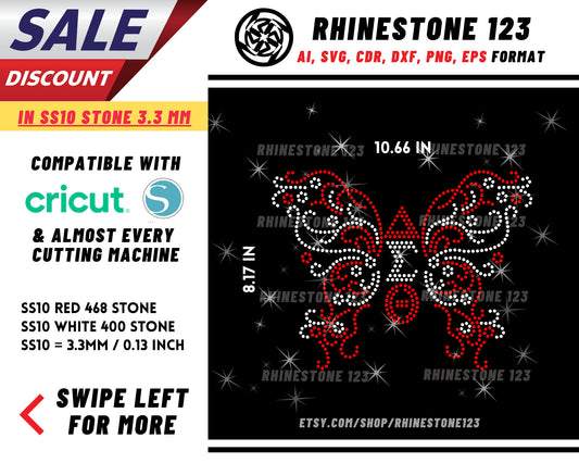 Aeo Butterfly Delta Sigma Theta Rhinestone Template, Rhinestone File for SS10, Rhinestone SVG, cricut, silhouette, PNG, cdr, dxf, Sorority