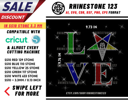 Love Si Star Oes Eastern Star Rhinestone Template, cricut, silhouette, Rhinestone SVG, Rhinestone File for SS10, PNG, AI, cdr, dxf, Sorority