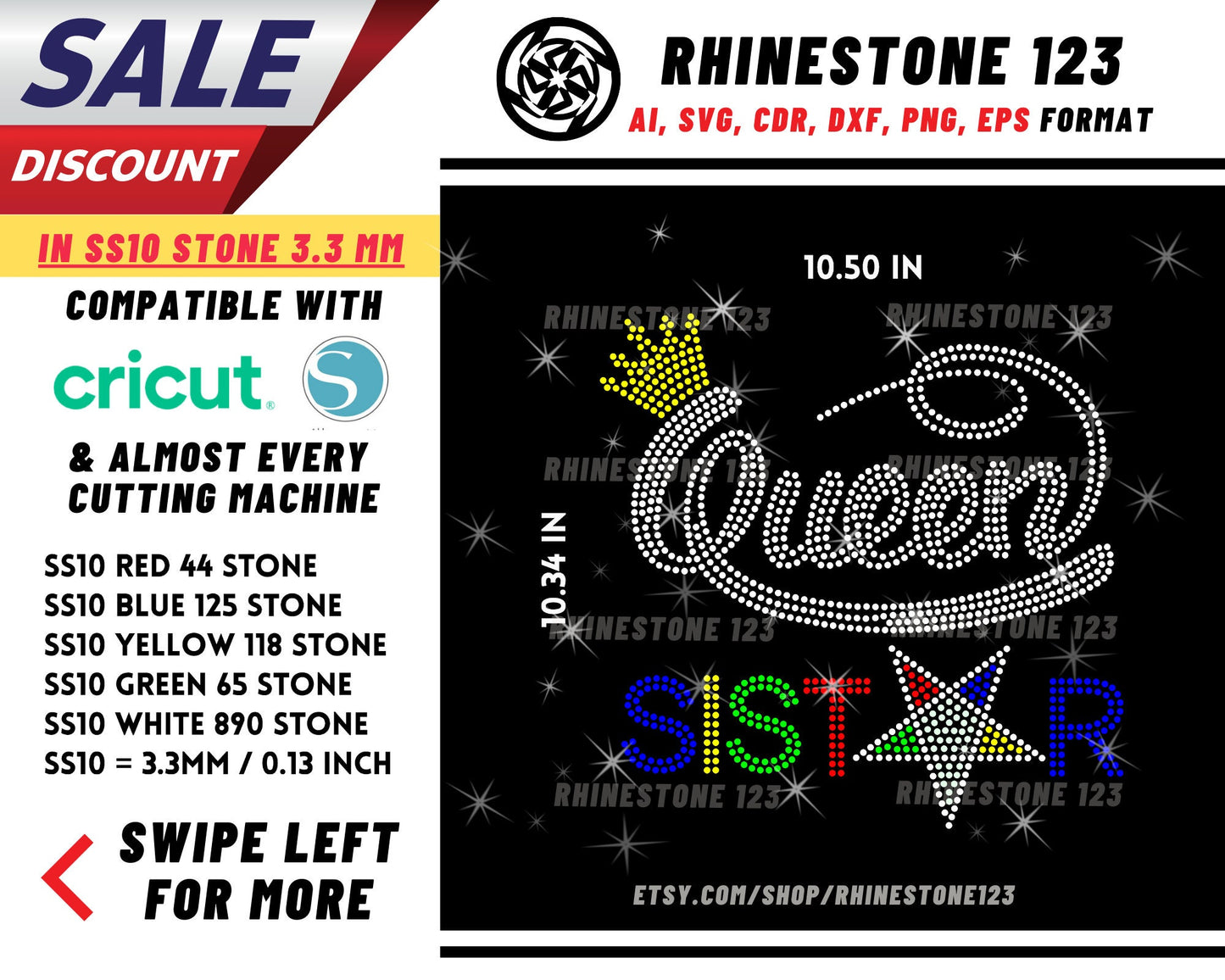 Sistar Queen Oes Rhinestone Template, Rhinestone SVG, cricut, silhouette, Rhinestone File for SS10, PNG, AI, cdr, dxf, eps, Sorority