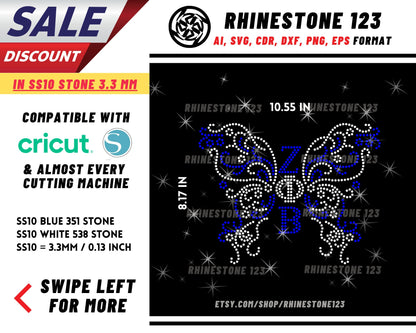 Zob Butterfly Zeta Phi Beta Rhinestone Template, Rhinestone SVG, cricut, silhouette, Rhinestone File for SS10, PNG, cdr, dxf, eps, Sorority