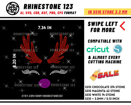 Christmas Reindeer face Rhinestone Template for Cricut rhinestone template material rhinestone SS10 Instant Download File svg eps png dxf ai